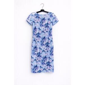 PinkBlush Light Blue Floral Maternity Midi Dress – Size L / Grande
